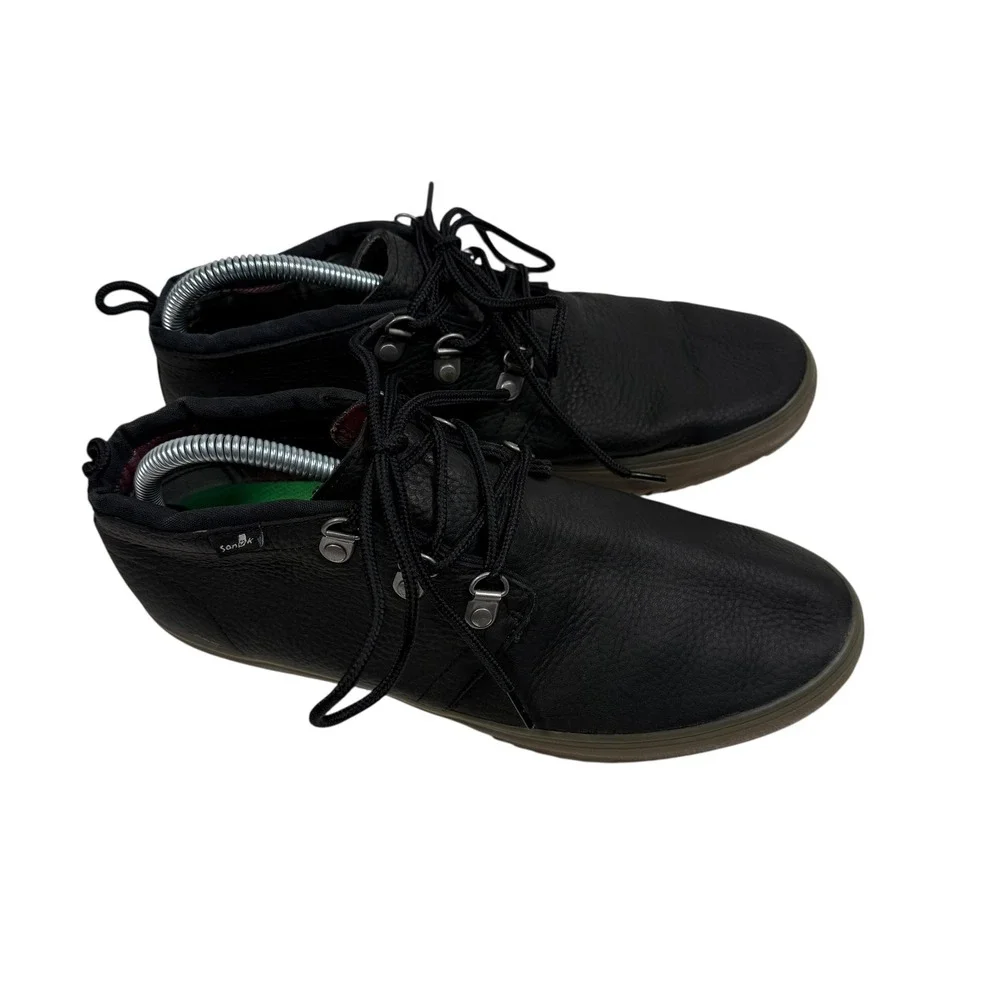 Sanuk Mens 1015883 Black Pebbled Leather Chukka‎ Boots Plaid Lined Size 9